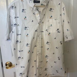 Chaps White Short-Sleeve Button-Down with Surf Print